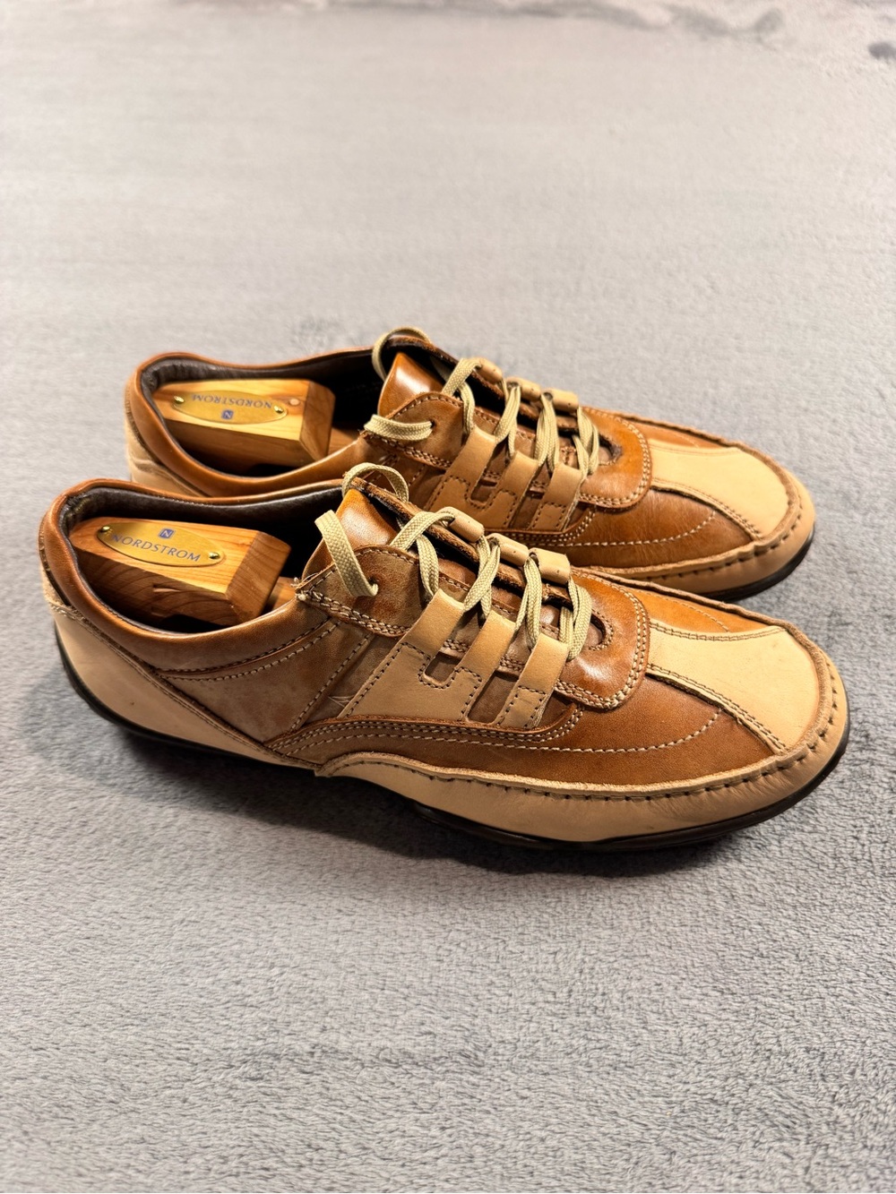 Structure Men's Two-Tone Brown and Tan Leather Sneakers Made in Italy